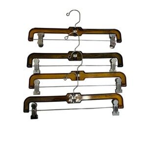 Vintage Henry Hangers Set Of 4 Amber Swirl Lucite Clothes Pants Hanger Holder